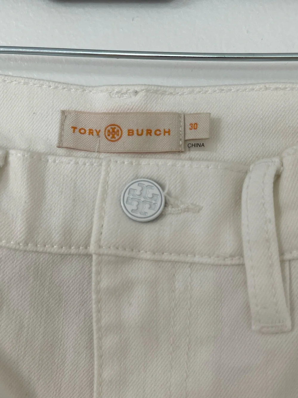 Tory Burch - White Floral Embroidered High-Waist Straight Leg 